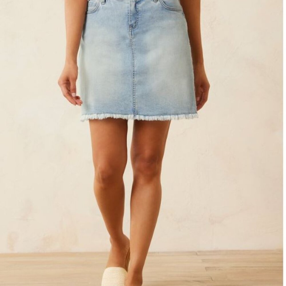 Tommy Bahama Boracay Indigo Raw Edge Mini Skirt Bleach Wash Women's Size 16